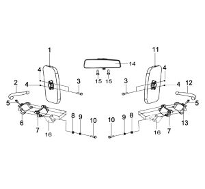 REAR VIEW MIRROR ASSY  (OLD FACE FOR DOUBLE SEATS AND LONG BENCH SEAT)
