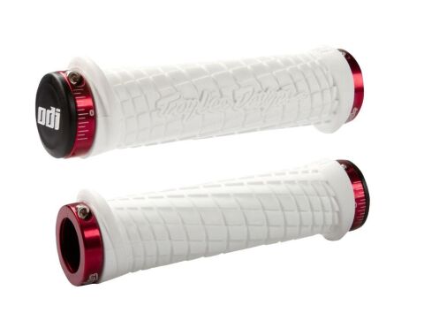 ODI GRIPS Troy Lee Designs Signature ATV Lock-On Bonus Pack White w/Red Clamps