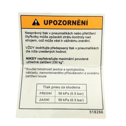 LABEL, TIRE PRESSURE