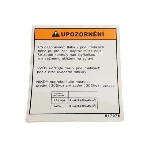 LABEL, TIRE PRESSURE