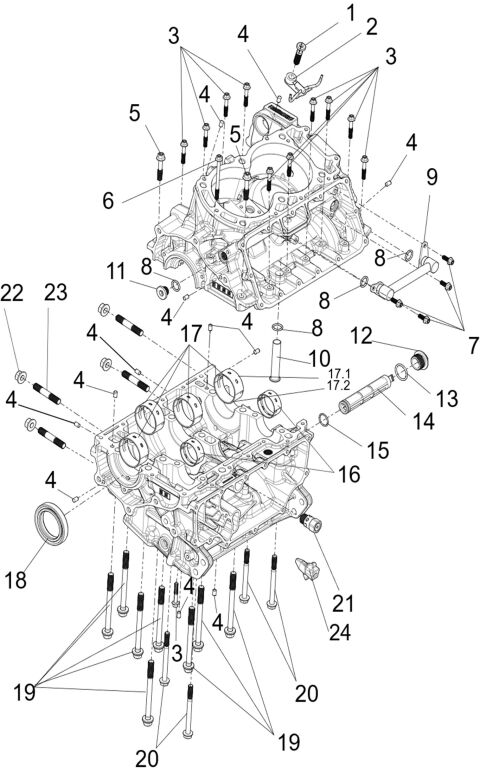 Upper and lower crankcase sub-assembly