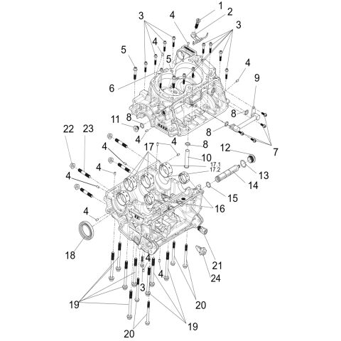 Upper and lower crankcase sub-assembly