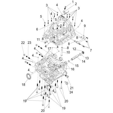 Upper and lower crankcase sub-assembly