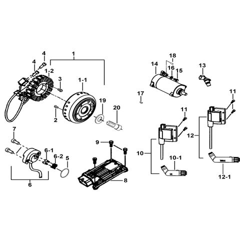 MOTOR STARTING、FLYWHEEL MAGNETO、ECU