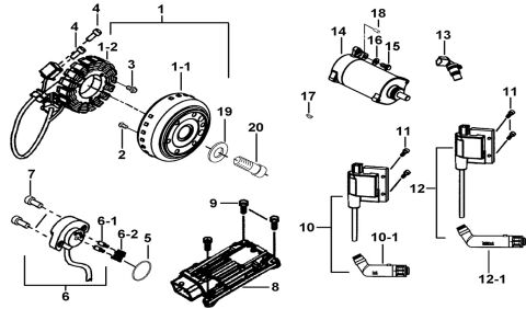 MOTOR STARTING、FLYWHEEL MAGNETO、ECU
