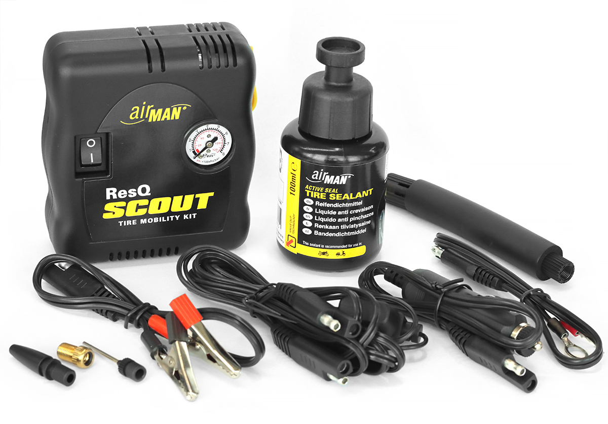AirMan ResQ Scout 12 V Compressor +100 ml Tire Sealant - Tire Mobility KIT